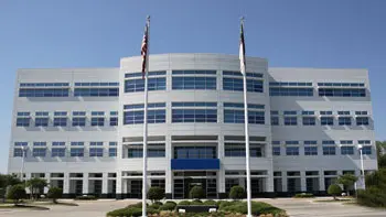 A large building with a large building on top of it